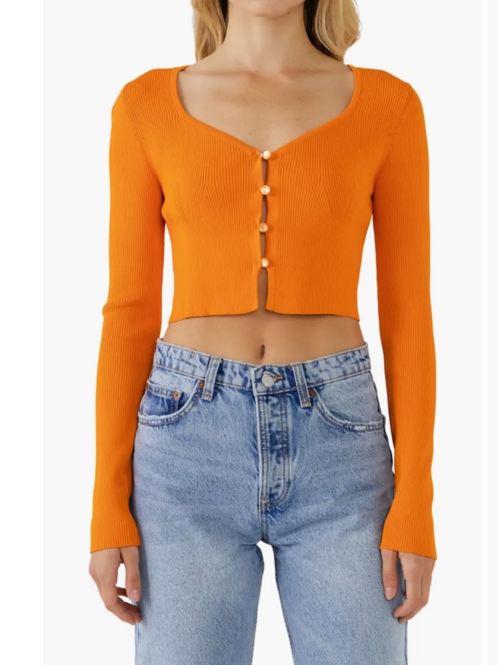NWT Endless Rose Ribbed Cropped Button Down Cardigan Orange - Small